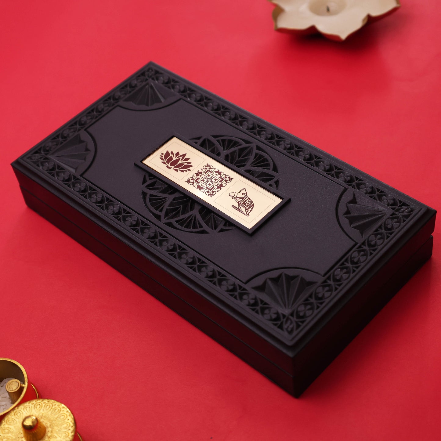 Lakshmi Ganesh Vastu Tortoise with Wooden Box | Gold Finish Spiritual Feng Shui Tortoise | Wealth Prosperity Mandir Decor | Auspicious Religious Gift