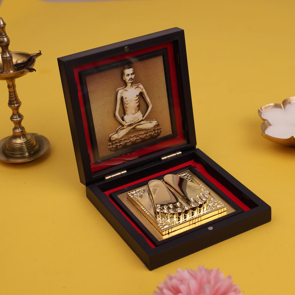 Premium Shrimad Rajchandra Mission Gold-Plated Charan Paduka in Velvet Lined Box