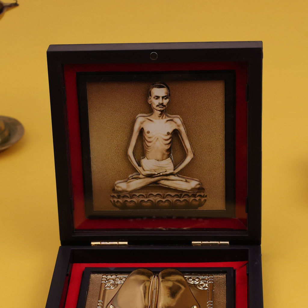 Premium Shrimad Rajchandra Mission Gold-Plated Charan Paduka in Velvet Lined Box