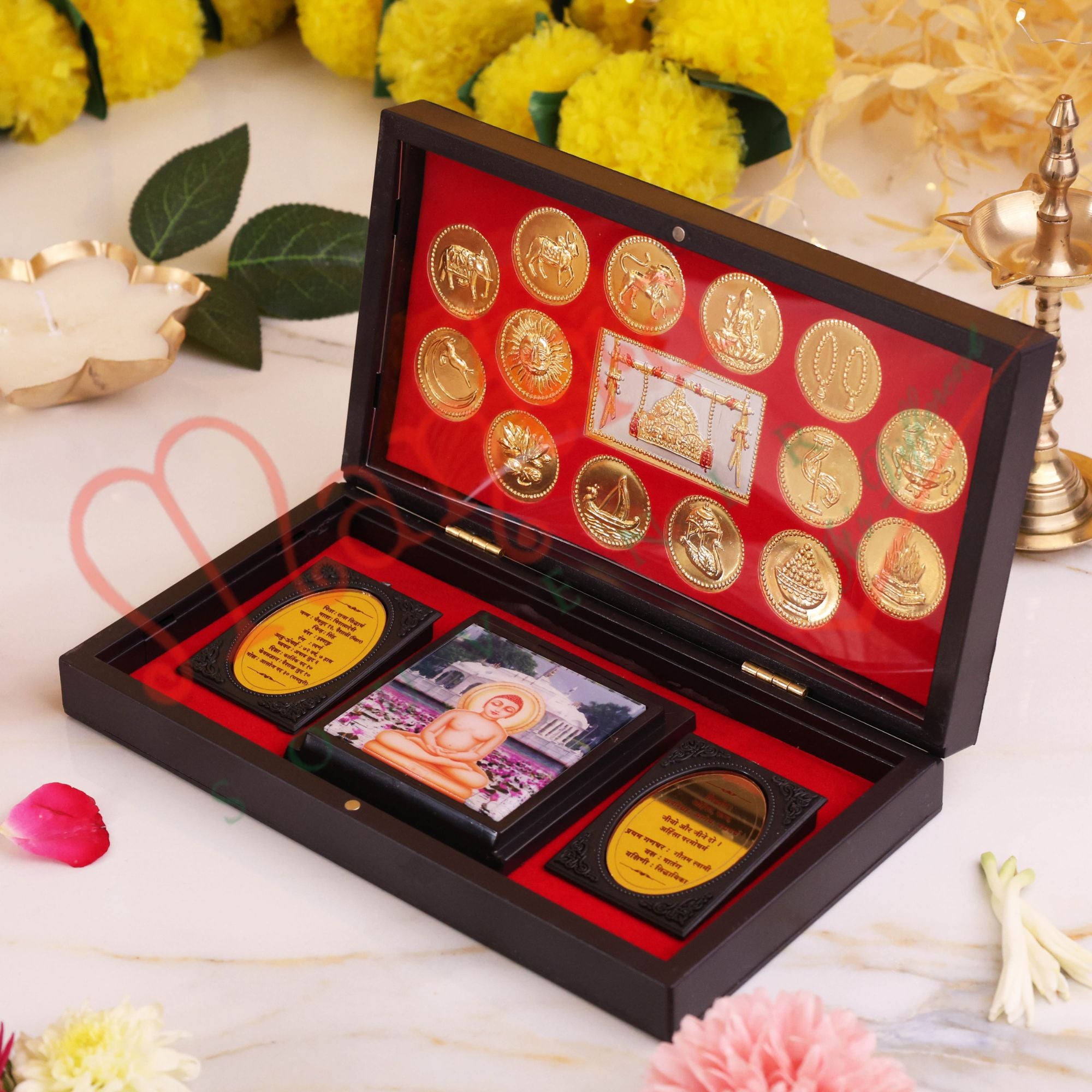 Deluxe Gold Plated 14 Swapna (Dreams) Frame Box – Premium ABS Polymer Jain Spiritual Gift for Home Mandir & Office Decor
