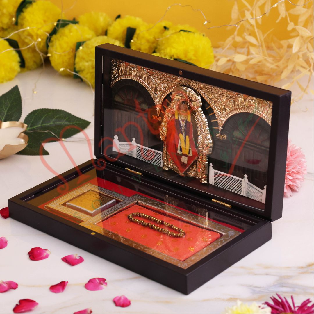 Deluxe 3D Sai Baba Samadhi Mandir Frame Box – Durable ABS Polymer Spiritual Decor for Home, Office & Car Dashboard – Shirdi Sai Baba Devotional Gift