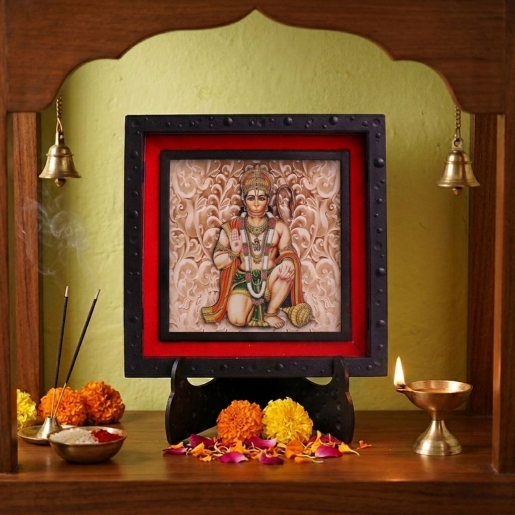 Classic 3D Hanuman Ji Deity Photo Frame for Home Decor | Lord Hanuman Religious Photo Frame | ABS Polymer Bajrangbali Spiritual Frame for Pooja Room Temple Decoration Living Room Office Gift
