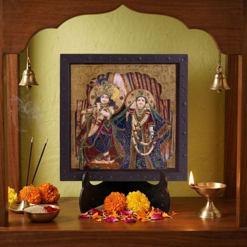 Classic 3D Radha Krishna Deity Photo Frame for Home Decor | Radha Krishna Religious Photo Frame | ABS Polymer Spiritual God Frame for Pooja Room Temple Decoration Living Room Office Gift