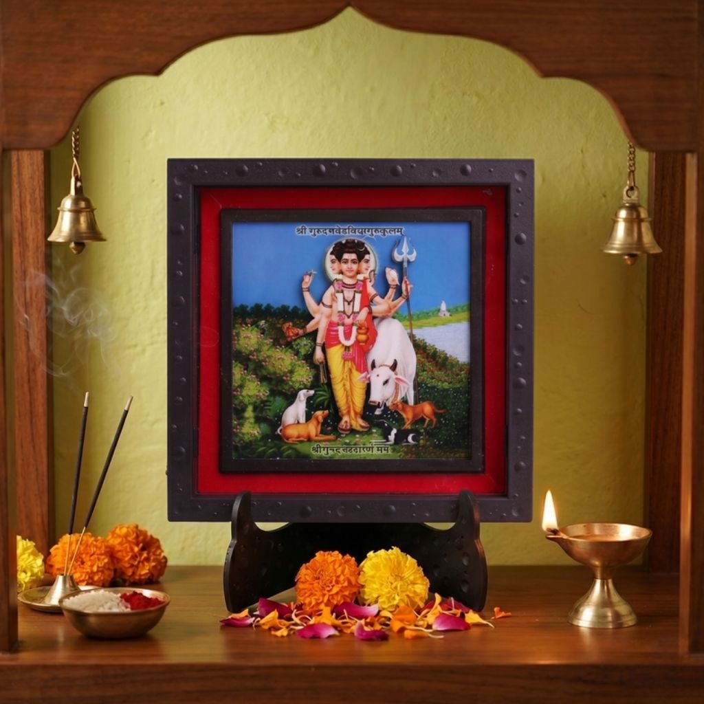 Classic 3D Dattaguru Deity Photo Frame for Home Decor | Lord Dattatreya Religious Photo Frame | ABS Polymer Spiritual God Frame for Pooja Room Temple Decoration Living Room Office Gift
