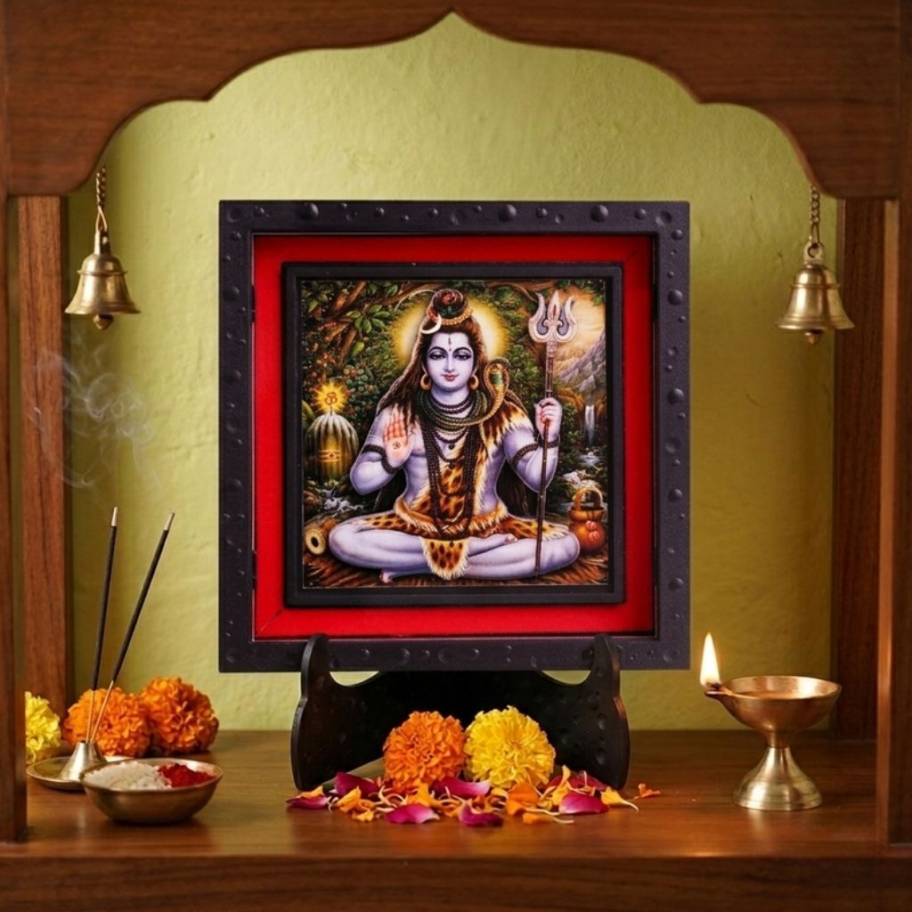 Classic 3D Shiv Ji Deity Photo Frame for Home Decor | Lord Shiva Mahadev Religious Photo Frame | ABS Polymer Spiritual God Frame for Pooja Room Temple Decoration Living Room Office Gift